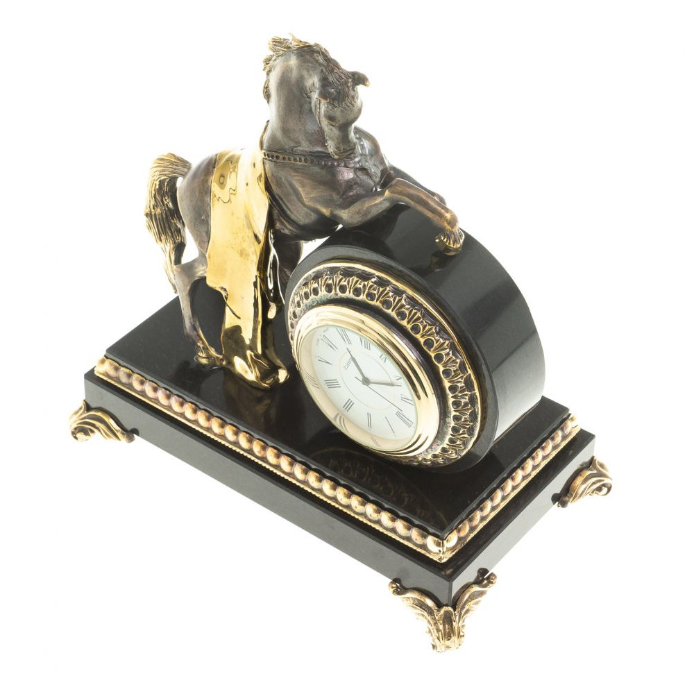 Часы настольные бронзовые с декором в виде коня Horse Stone Clock