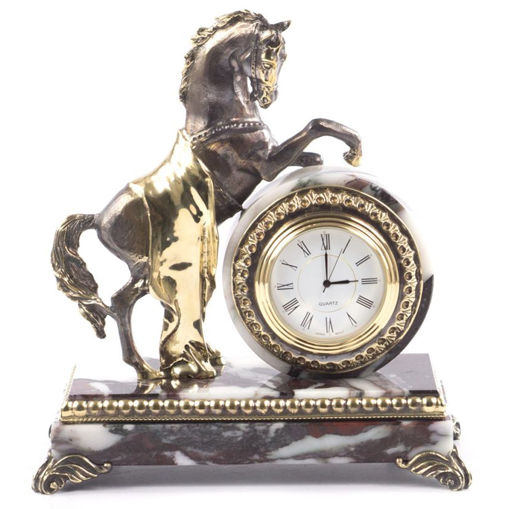Часы настольные бронзовые с декором в виде коня Horse Stone Clock
