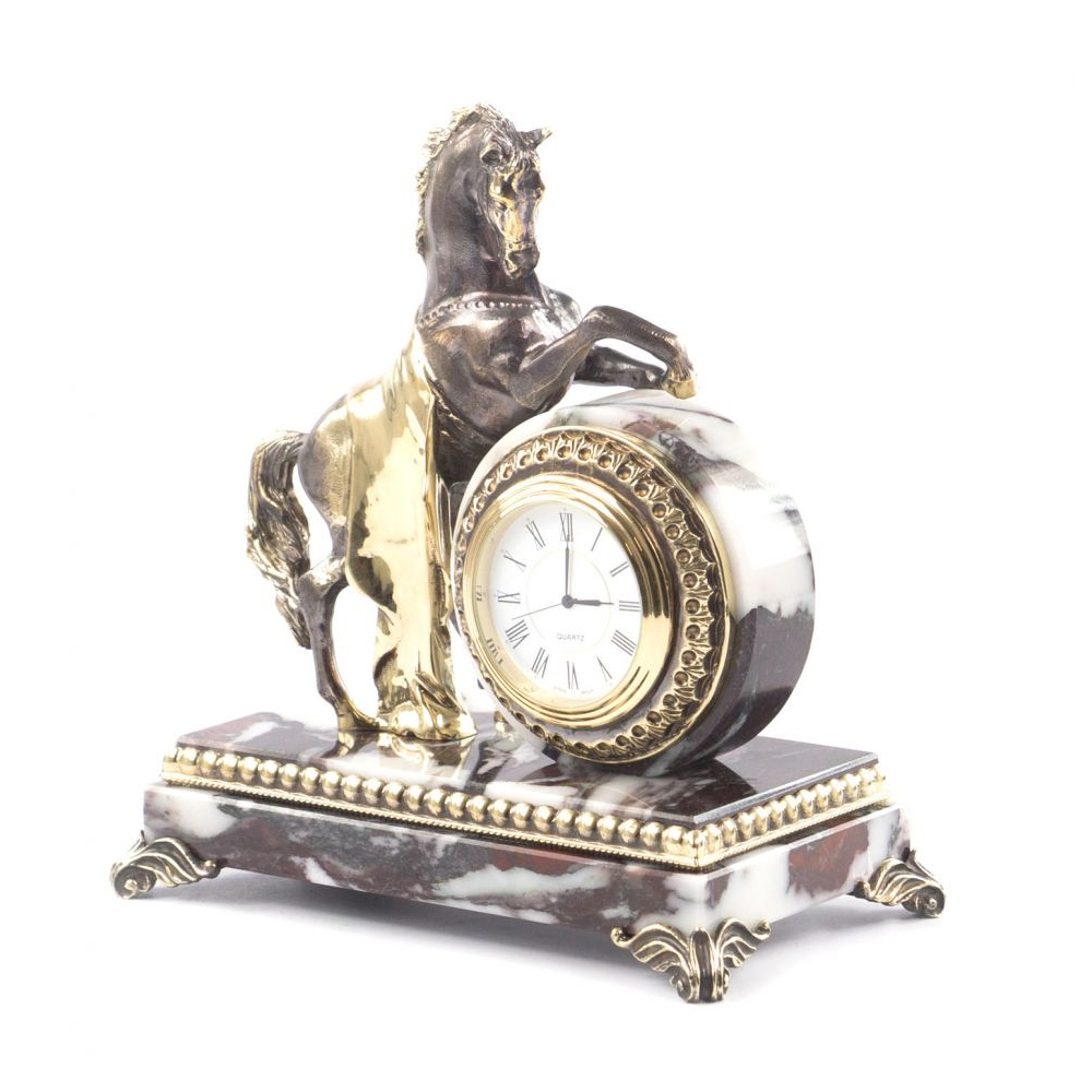 Часы настольные бронзовые с декором в виде коня Horse Stone Clock