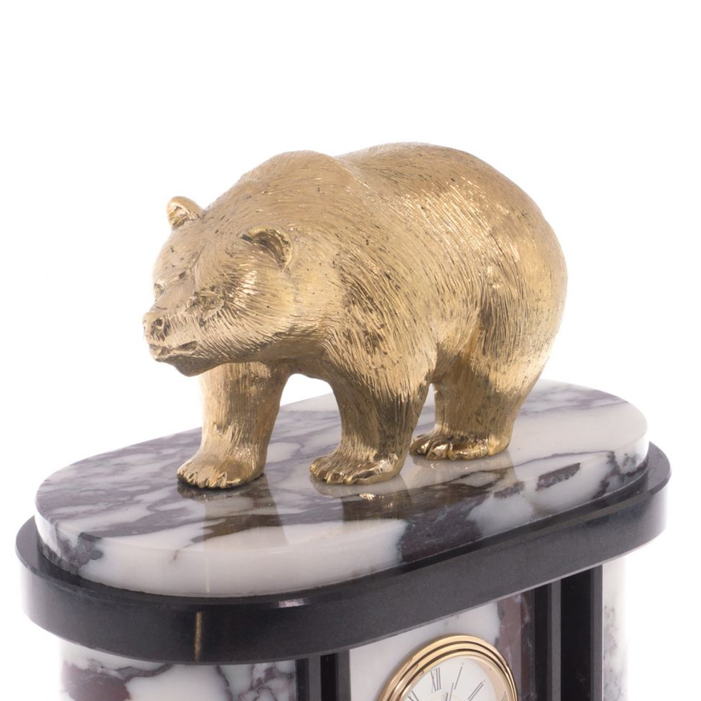 Часы настольные бронзовые с декором в виде медведя Bear Stone Clock