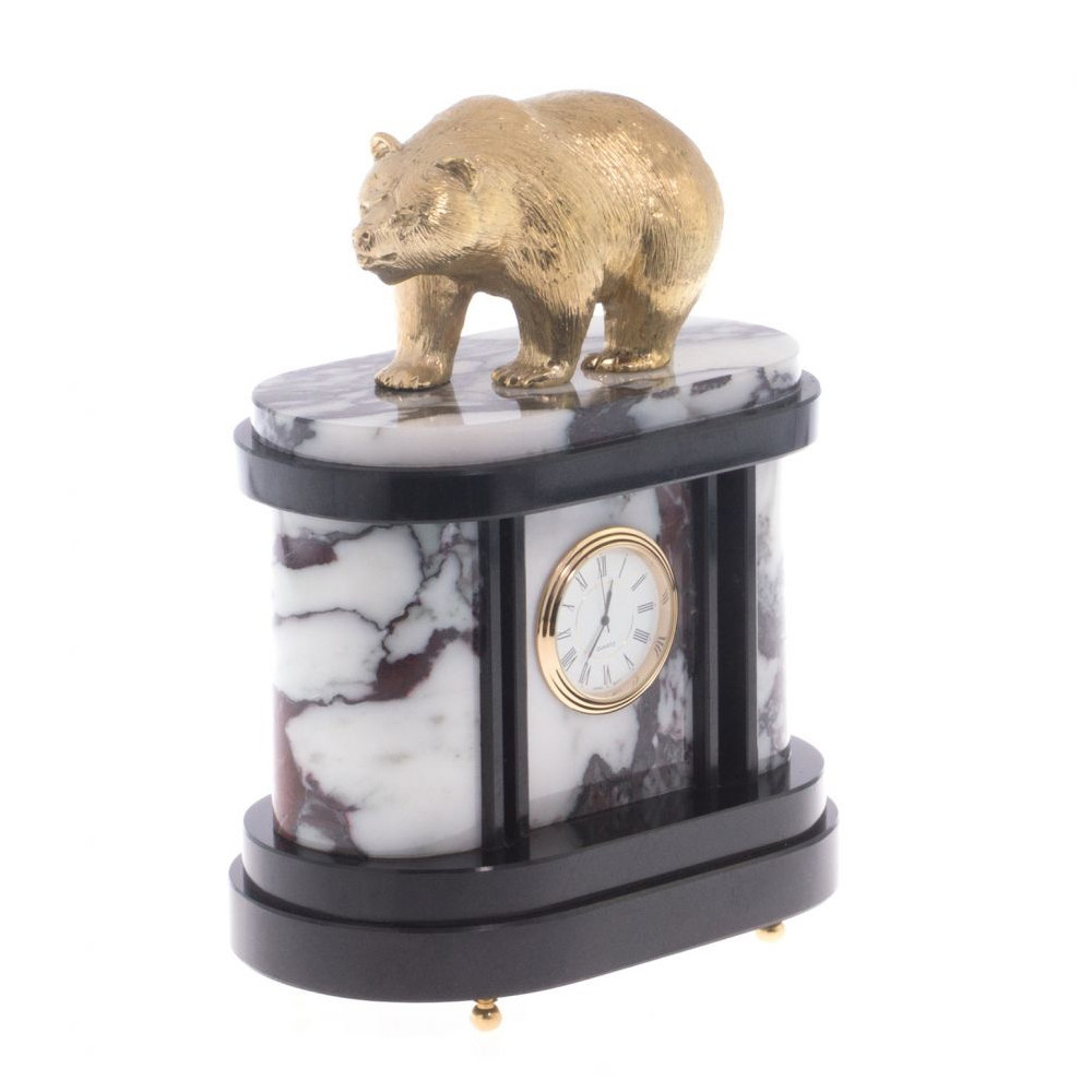 Часы настольные бронзовые с декором в виде медведя Bear Stone Clock