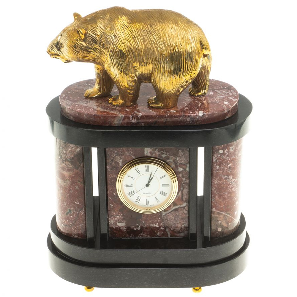 Часы настольные бронзовые с декором в виде медведя Bear Stone Clock