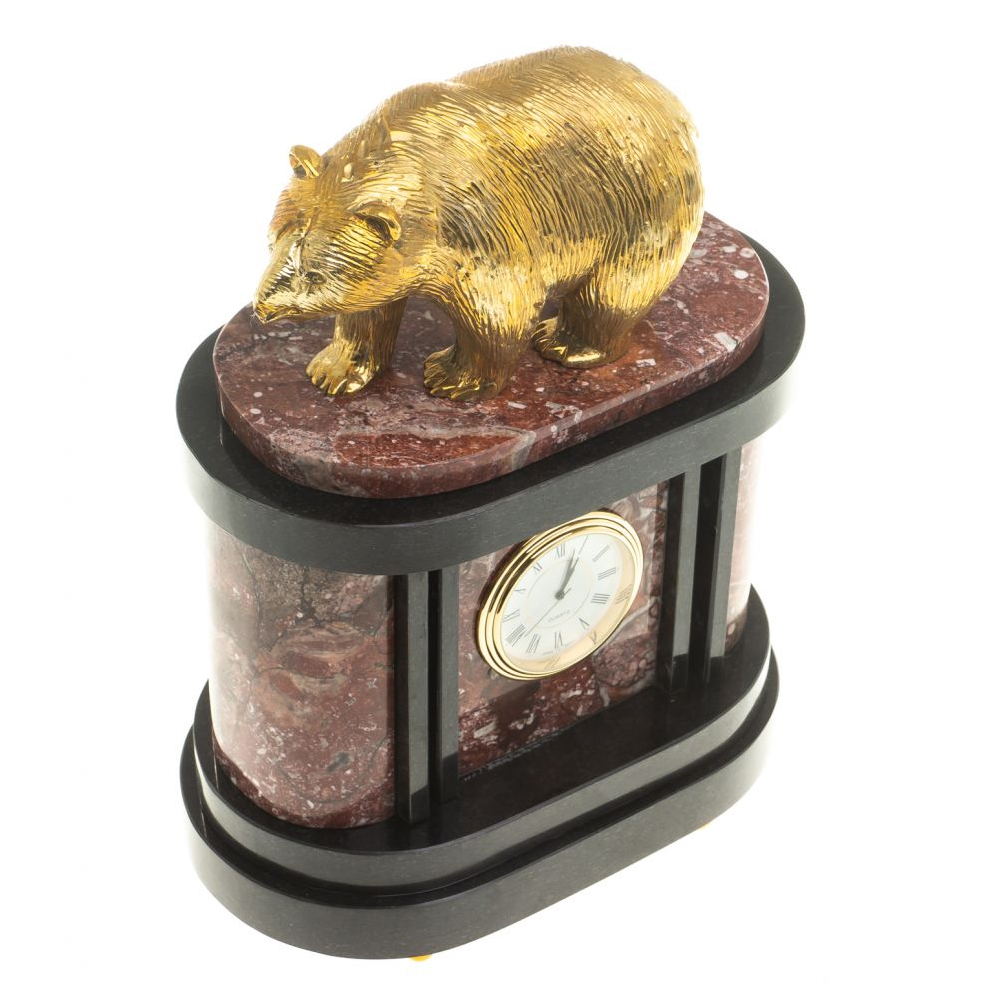 Часы настольные бронзовые с декором в виде медведя Bear Stone Clock