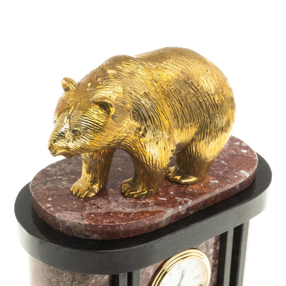 Часы настольные бронзовые с декором в виде медведя Bear Stone Clock