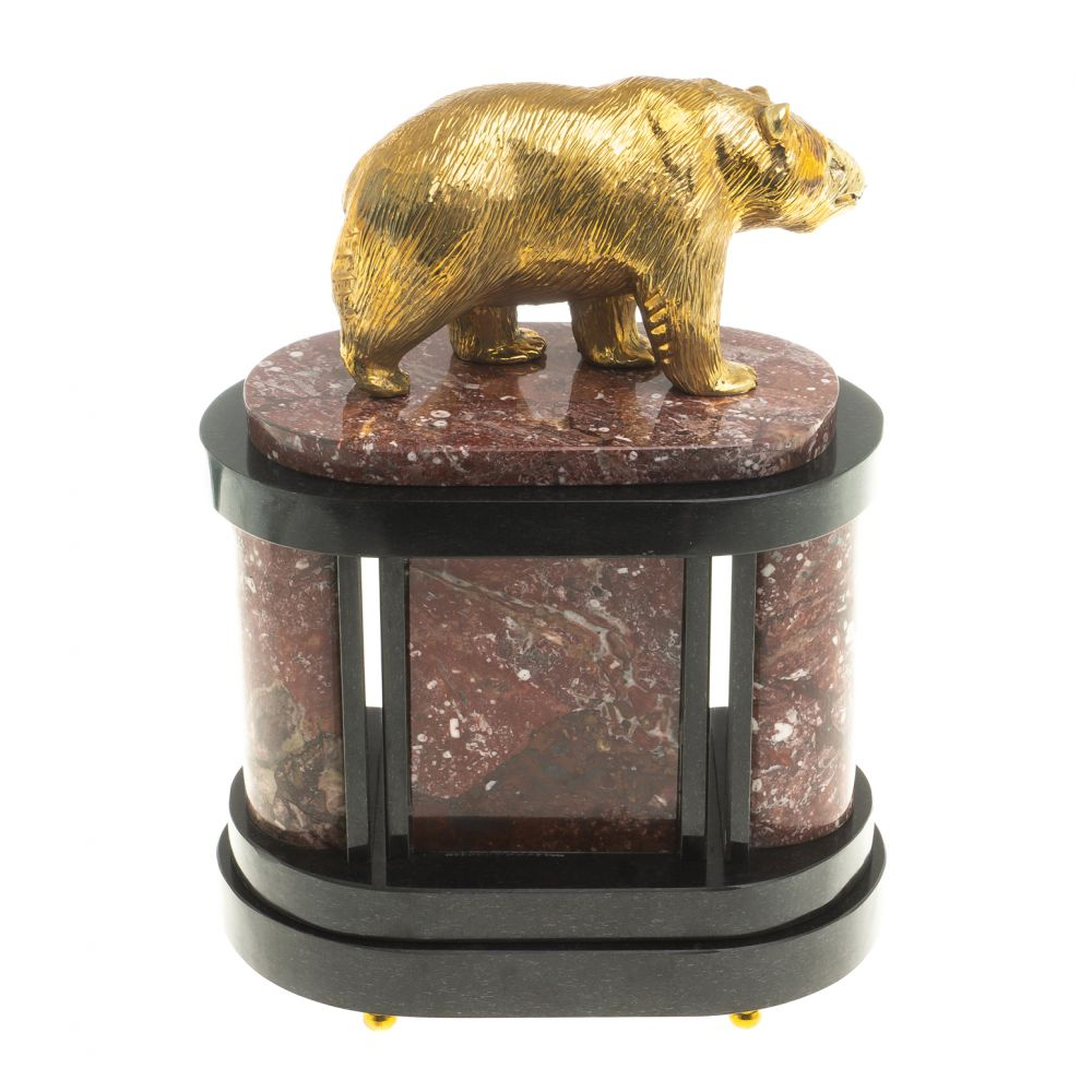 Часы настольные бронзовые с декором в виде медведя Bear Stone Clock