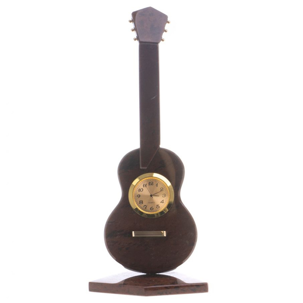 Часы настольные в виде гитары из натурального камня Обсидиан Stone Clock