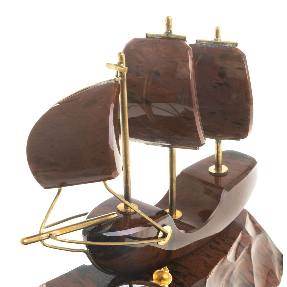 Часы настольные в виде парусника из натурального камня Обсидиан Sailboat Stone Clock