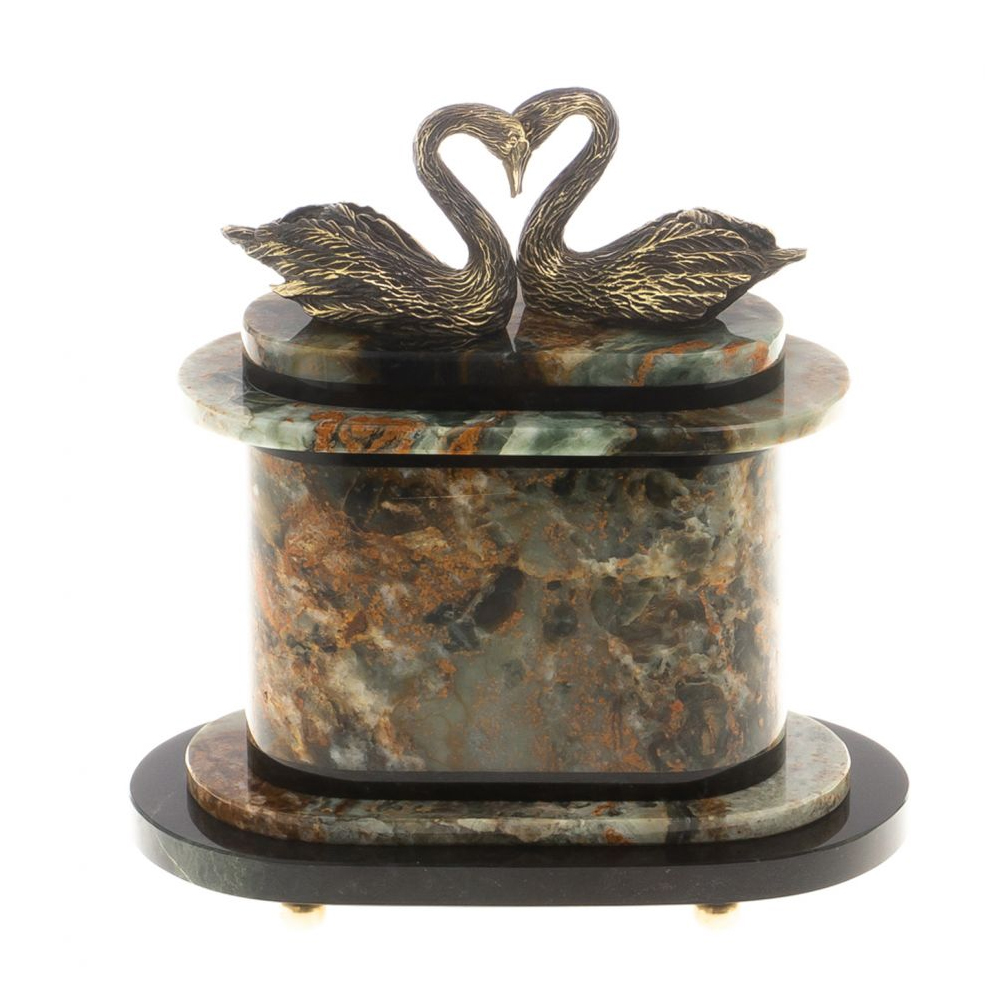 Часы настольные из натурального камня с декором в виде двух лебедей Swans Stone Clock