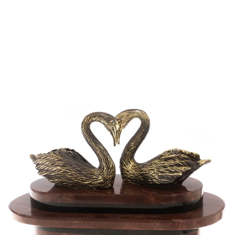 Часы настольные из натурального камня с декором в виде двух лебедей Swans Stone Clock