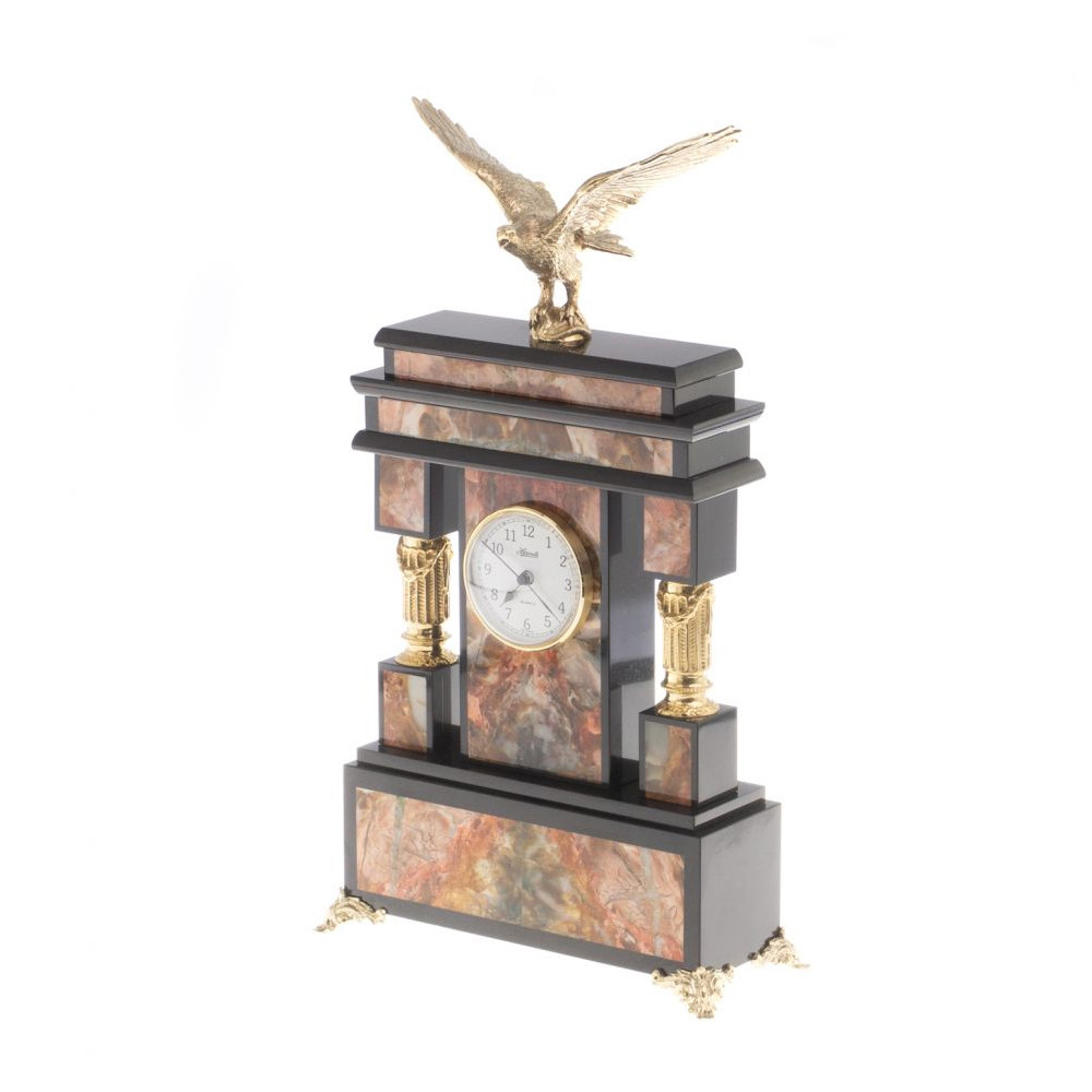 Часы настольные из яшмы и бронзы с декором в виде горного орла Eagle Stone Clock