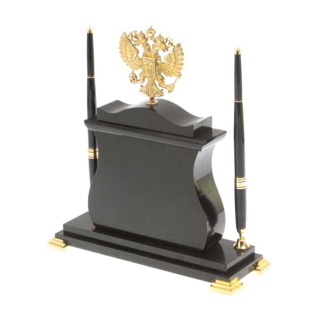 Часы настольные с Гербом России и 2-мя шариковыми ручками в комплекте Stone Clock
