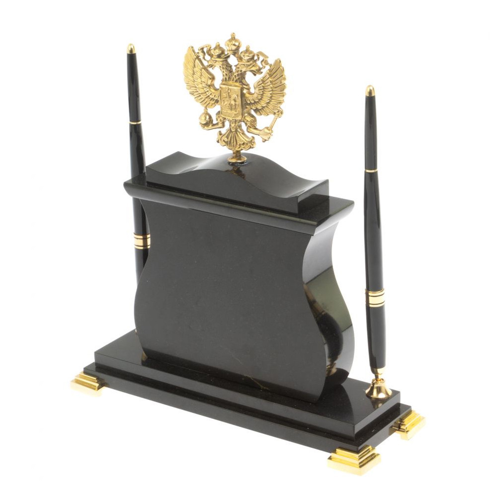 Часы настольные с Гербом России и 2-мя шариковыми ручками в комплекте Stone Clock