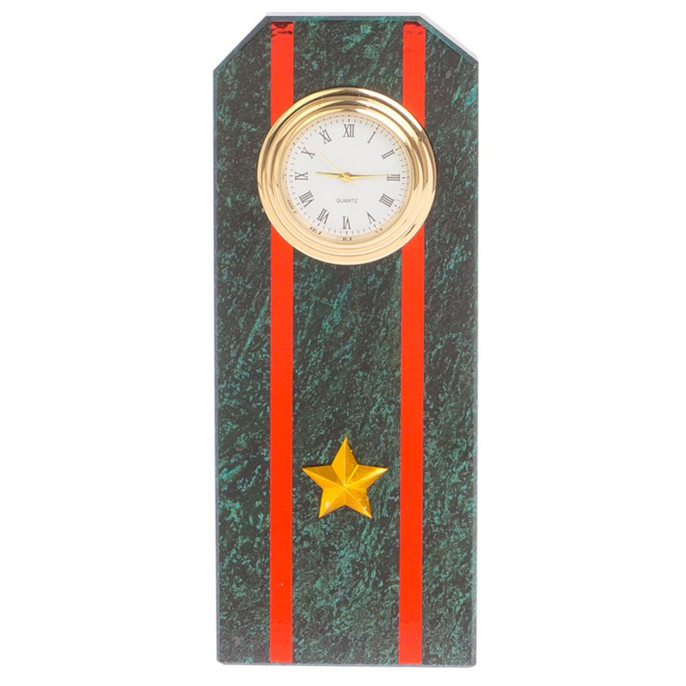 Часы погон ВС подарочные настольные из натурального камня Змеевик Military Clock