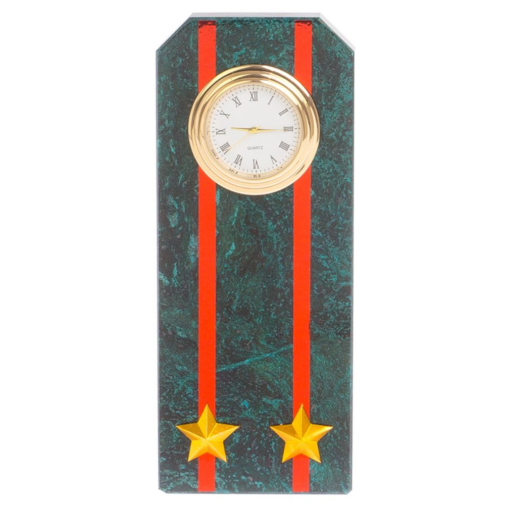 Часы погон ВС подарочные настольные из натурального камня Змеевик Military Clock