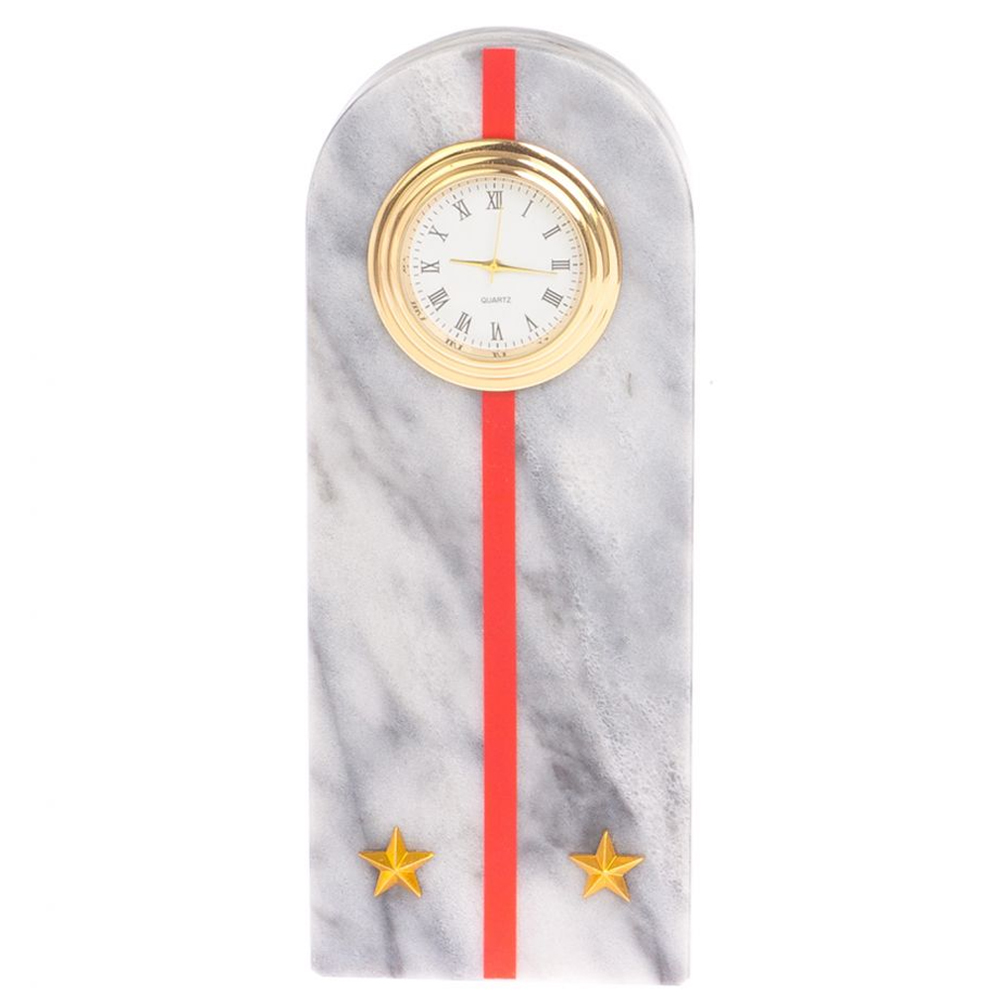 Часы погон МВД подарочные настольные из натурального камня Мрамор Military Clock