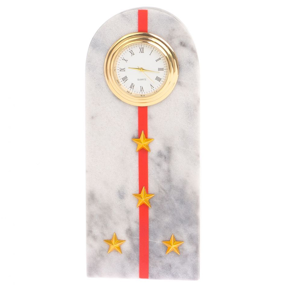 Часы погон МВД подарочные настольные из натурального камня Мрамор Military Clock