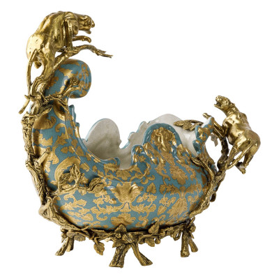 Чаша голубого цвета с оранментом и и бронзовыми фигурами леопардов Eden Garden