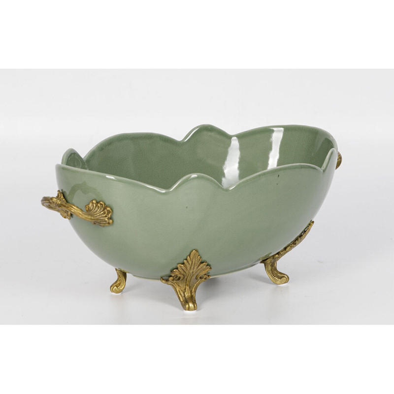Чаша зеленого цвета из фарфора с волнообразным краем Eden Garden porcelain and bronze