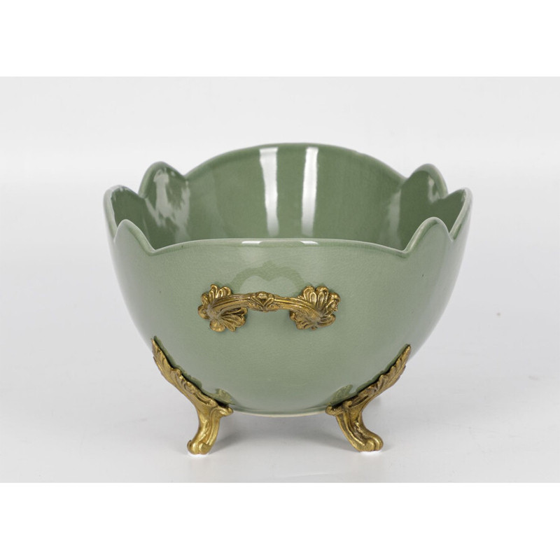 Чаша зеленого цвета из фарфора с волнообразным краем Eden Garden porcelain and bronze