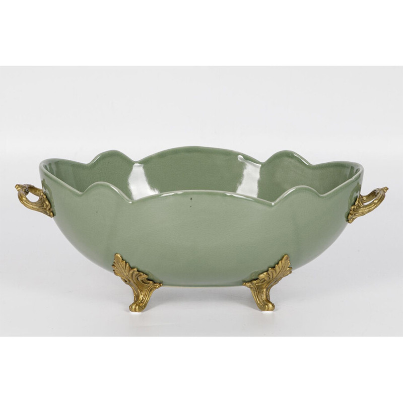 Чаша зеленого цвета из фарфора с волнообразным краем Eden Garden porcelain and bronze