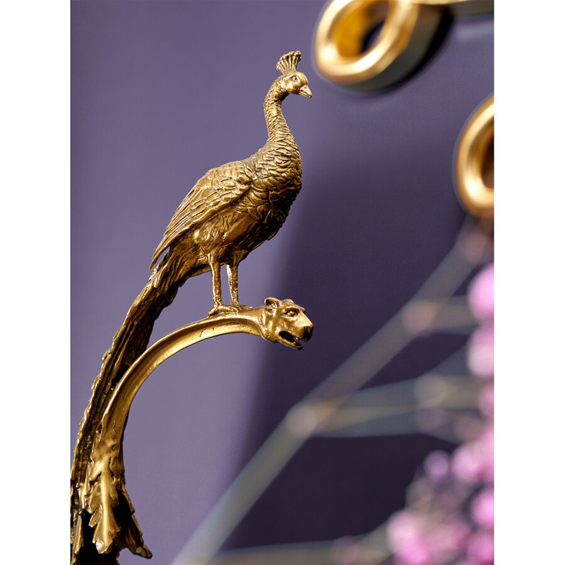 Чаша из прозрачного стекла на бронзовой подставке в виде павлина с рельефным хвостом Eden Garden