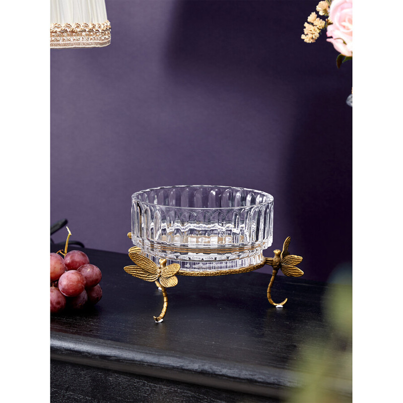 Чаша из прозрачного стекла на бронзовых ножках в виде стрекоз Eden Garden