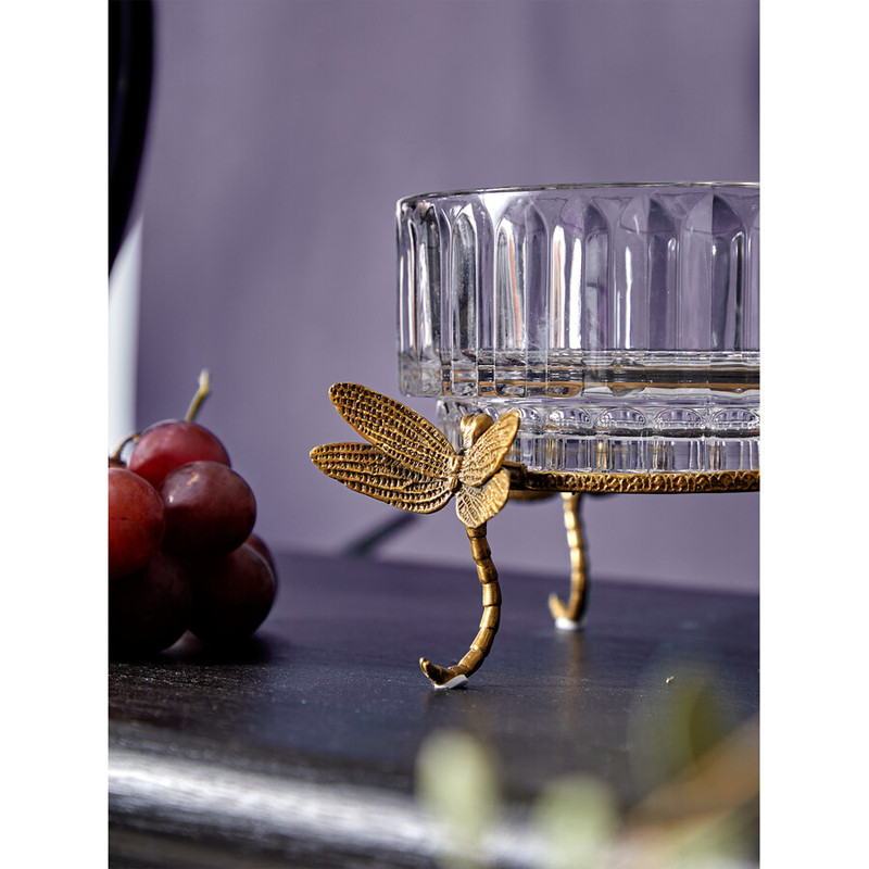 Чаша из прозрачного стекла на бронзовых ножках в виде стрекоз Eden Garden
