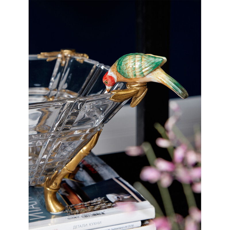 Чаша из прозрачного стекла на бронзовых ножках с фигурками попугаев Eden Garden