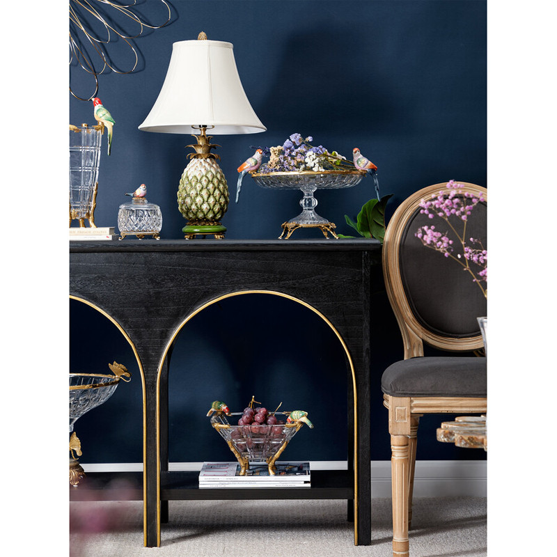 Чаша из прозрачного стекла на бронзовых ножках с фигурками попугаев Eden Garden