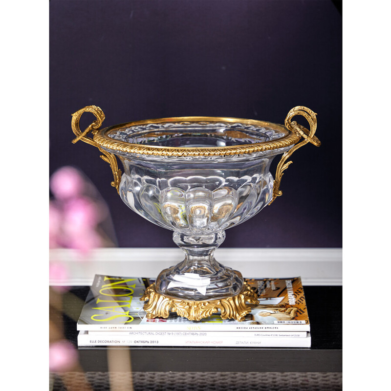Чаша из прозрачного стекла с бронзовой подставкой и ручками Eden Garden