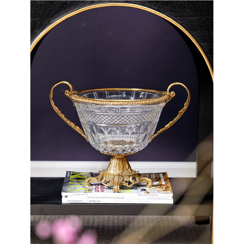 Чаша из прозрачного стекла с ручками и ободком из бронзы Eden Garden
