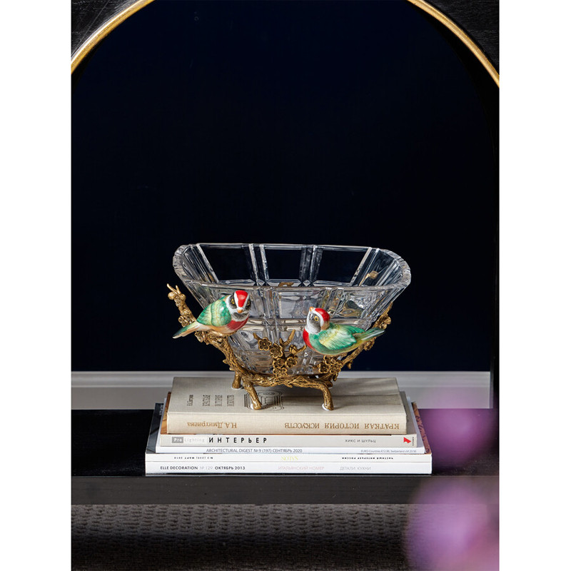 Чаша квадратная из прозрачного стекла с фигурками разноцветных птиц Eden Garden