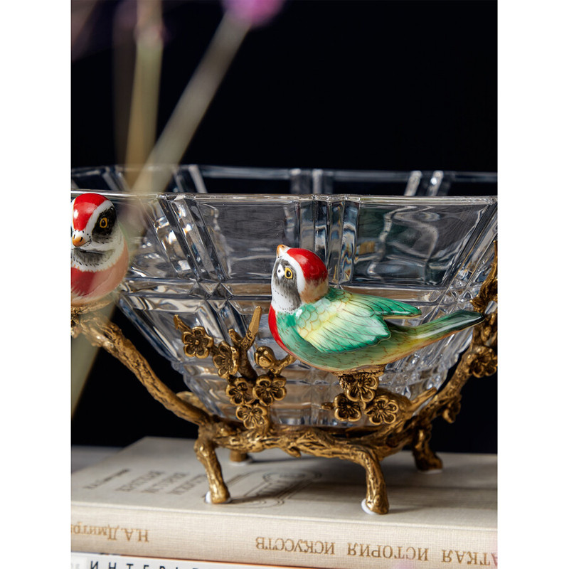 Чаша квадратная из прозрачного стекла с фигурками разноцветных птиц Eden Garden