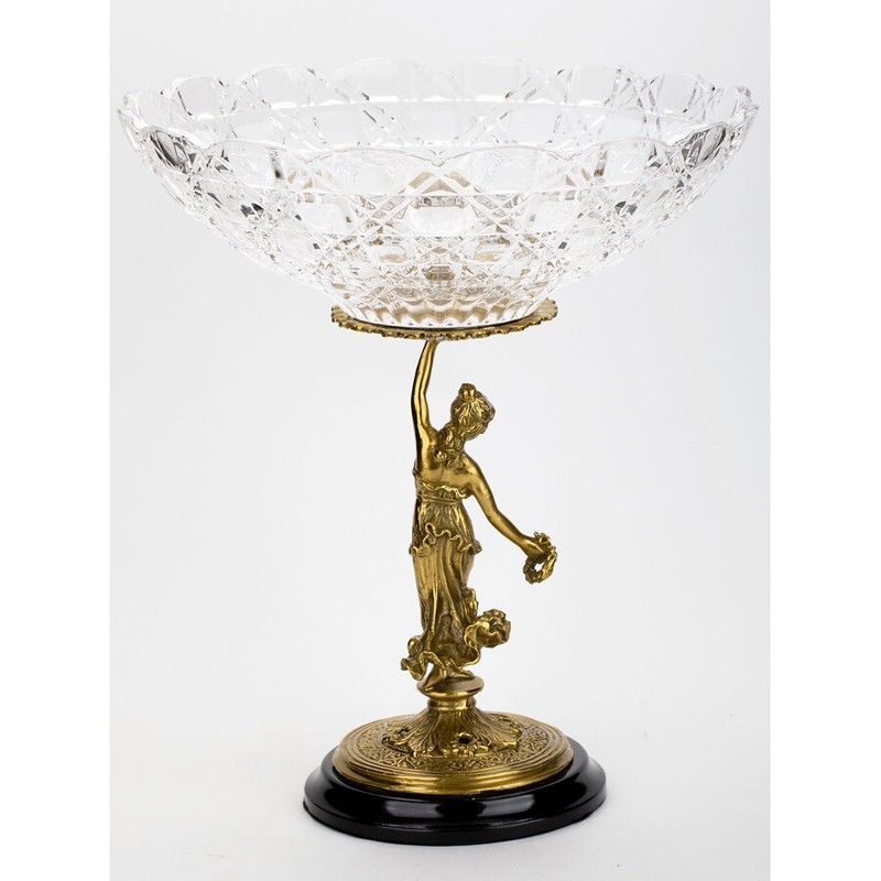 Чаша стеклянная прозрачная на бронзовой подставке с фигуркой девушки Eden Garden