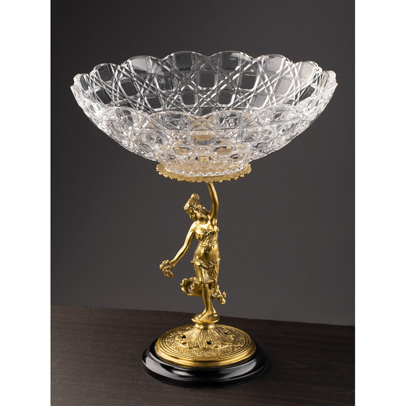 Чаша стеклянная прозрачная на бронзовой подставке с фигуркой девушки Eden Garden