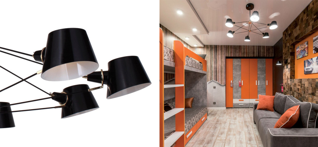 Черная люстра с декором золотого цвета Retro Future