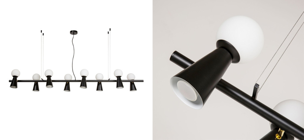 Черная люстра с поворотными плафонами 16 ламп KLAXONS