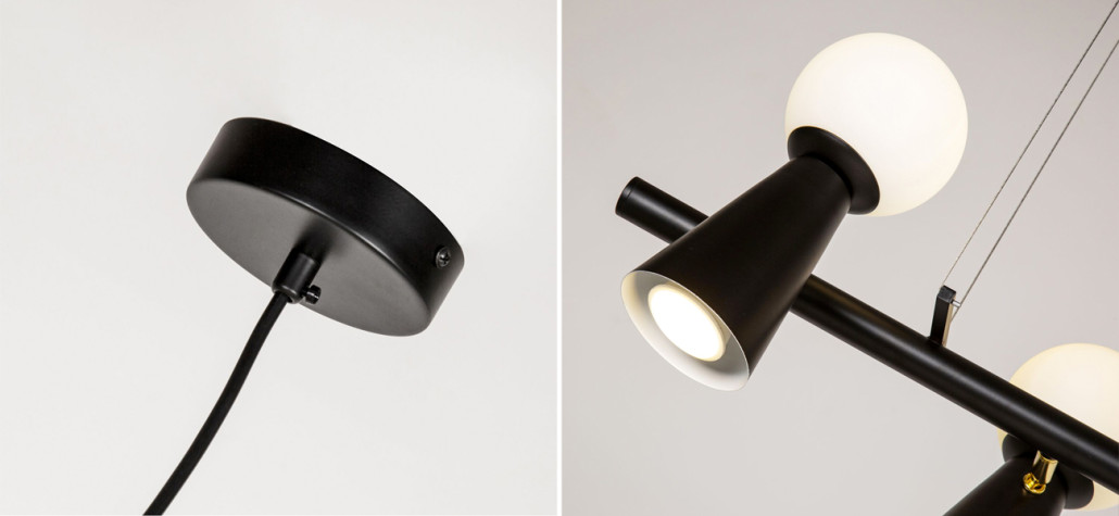 Черная люстра с поворотными плафонами 16 ламп KLAXONS