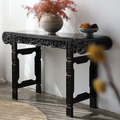 Черная резная консоль в Китайском стиле из массива Black Dragon Console