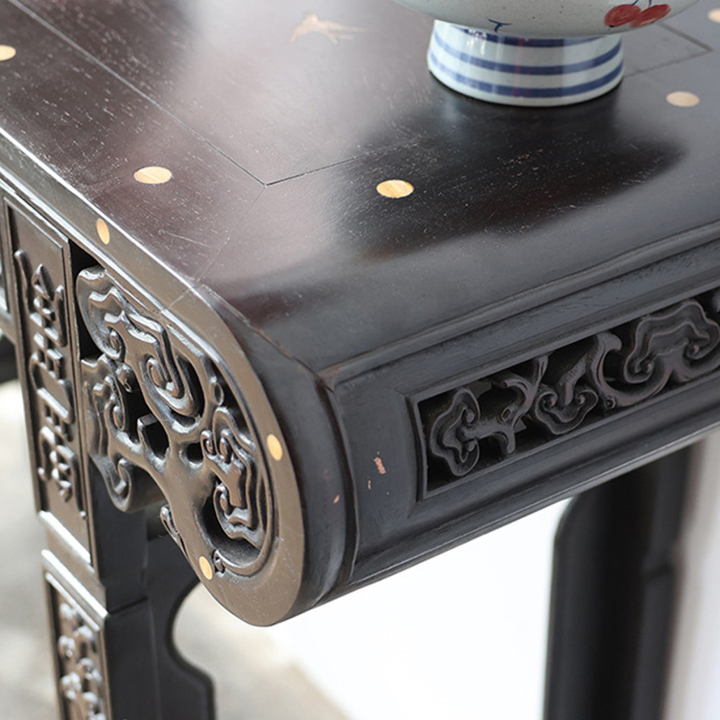 Черная резная консоль в Китайском стиле из массива Black Dragon Console