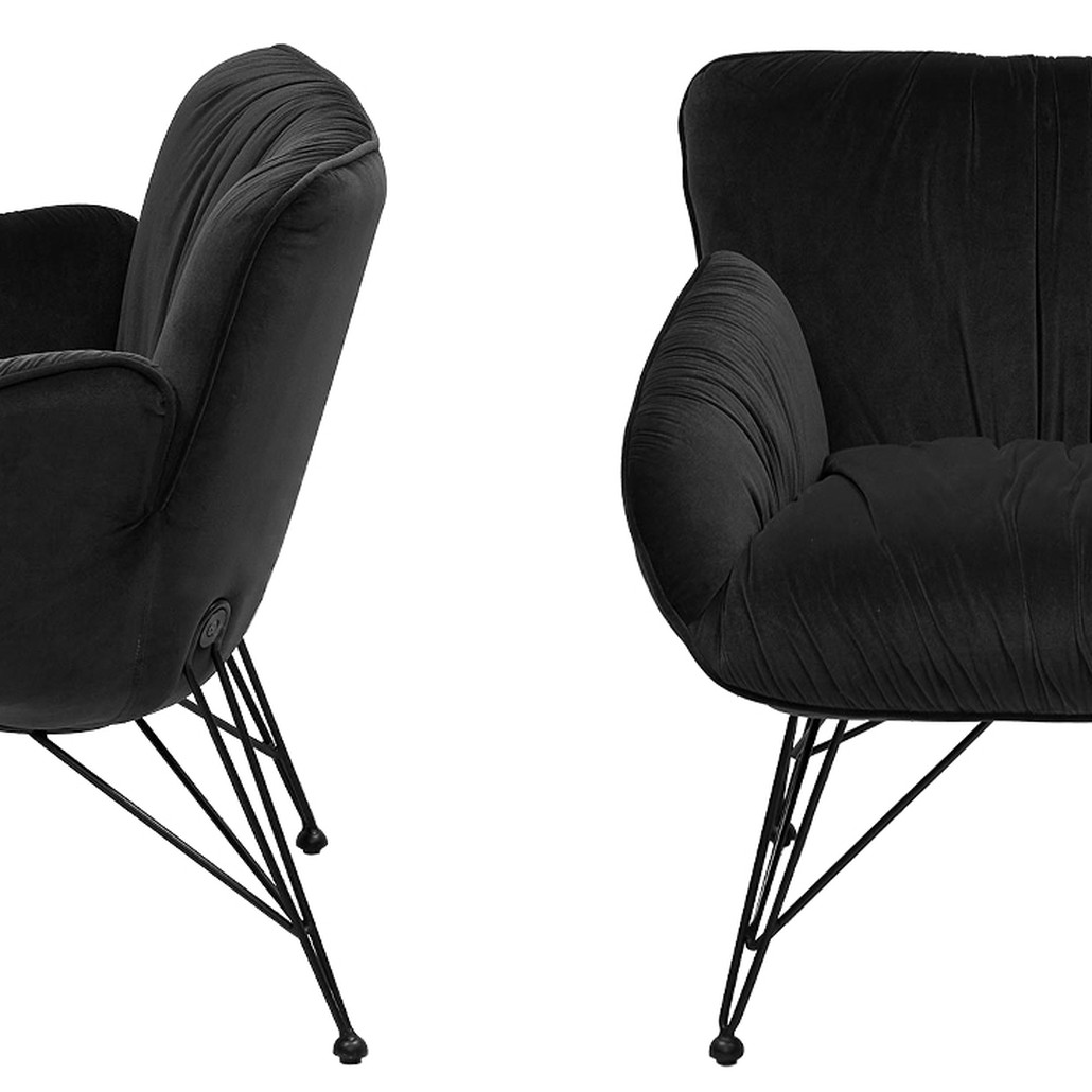 Чёрное кресло велюр на металлических ножках Kwame Black Armchair