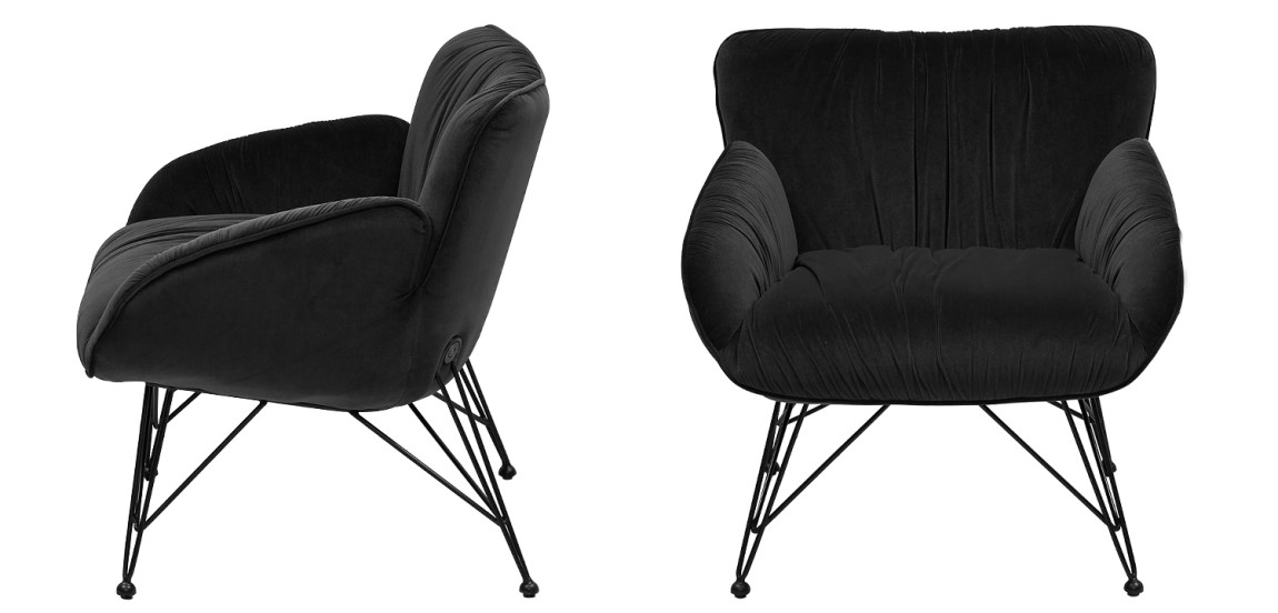 Чёрное кресло велюр на металлических ножках Kwame Black Armchair