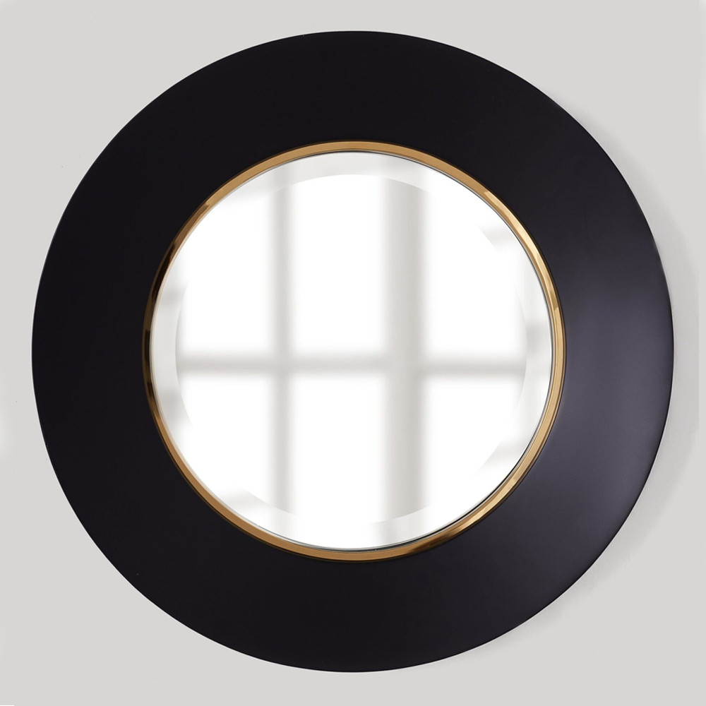 Чёрное настенное зеркало с золотым кантом Porunalia