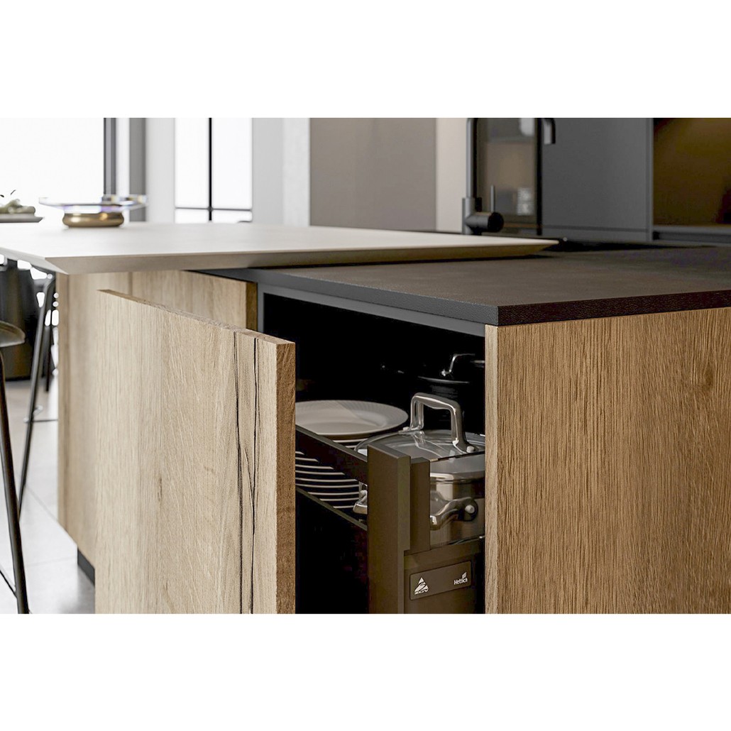 Черный матовый кухонный гарнитур с фасадом под дерево Axelle Kitchen Set