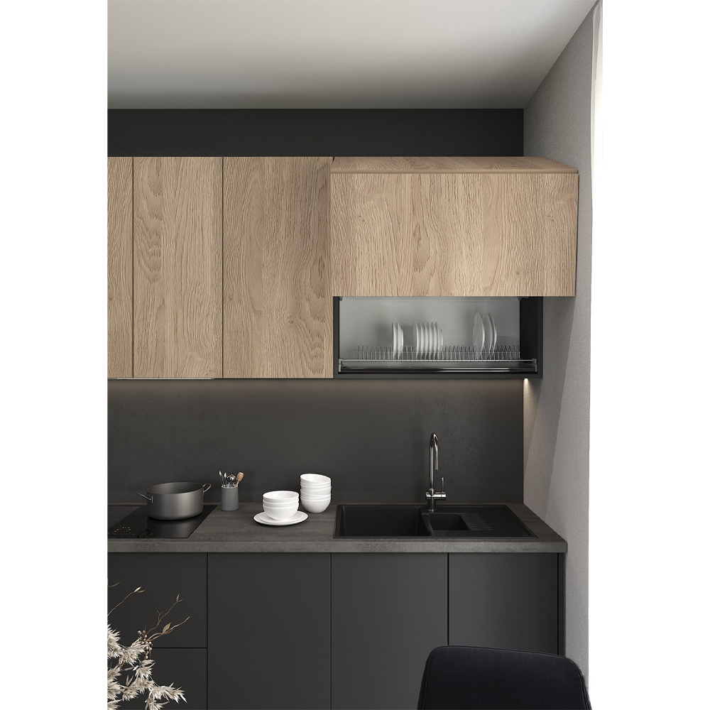 Черный матовый кухонный гарнитур с фасадом под дерево Renart Kitchen Set