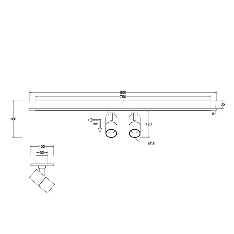 Черный потолочный светильник 2 спота с LED лентой Neoteric