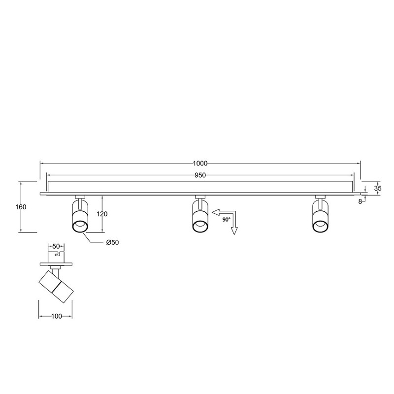 Черный потолочный светильник 3 спота с LED лентой Neoteric