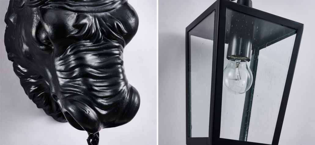 Черный уличный светильник с головой бизона ANIMAL LANTERN