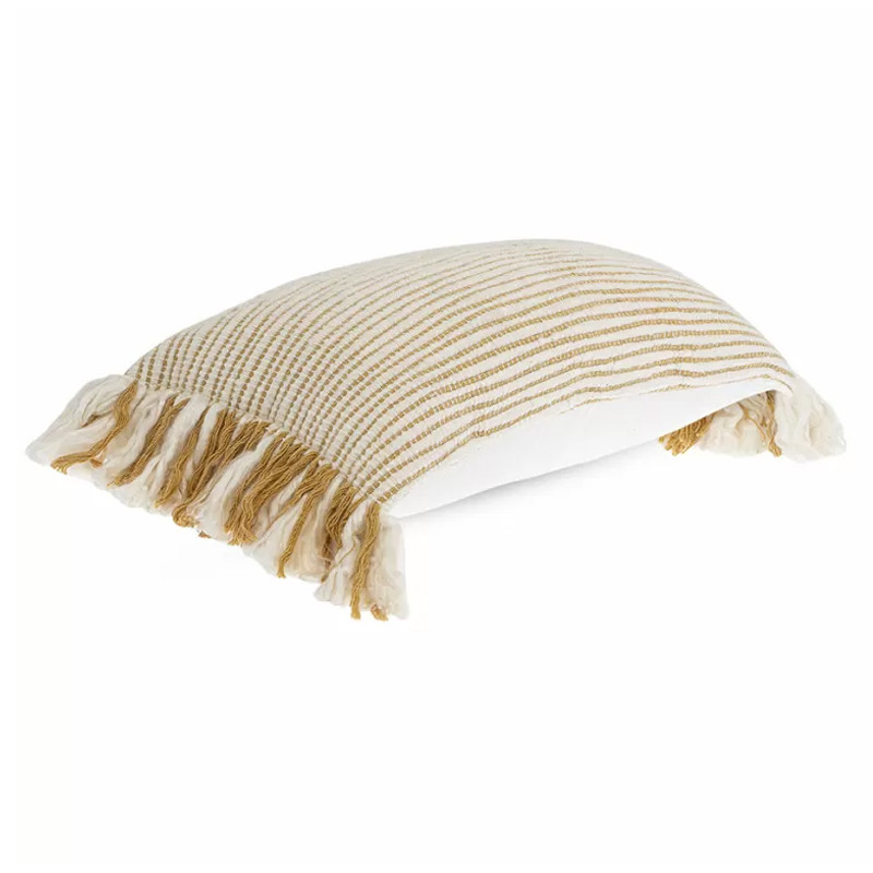 Чехол на подушку горчичного цвета с бахромой и объемным узором Ethnic mix