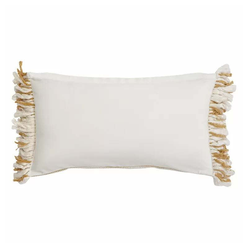 Чехол на подушку горчичного цвета с бахромой и объемным узором Ethnic mix